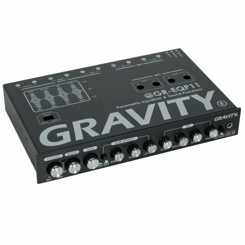 Gravity GR-EQP11 Digital Bass Machine 1/2 Din 9V 4-Way Car Parametric Equalizer w/Front, Rear + Sub Output and Night Illumination - Image 2